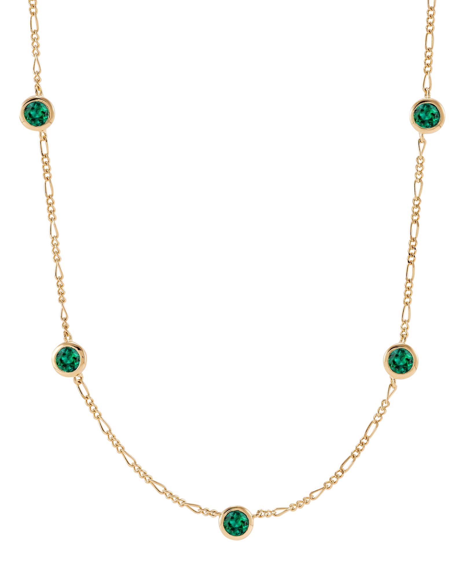 Колье Figaro с изумрудом Lab-Grown, 14k Gold-Plated Sterling Silver, 16" + 2" extender