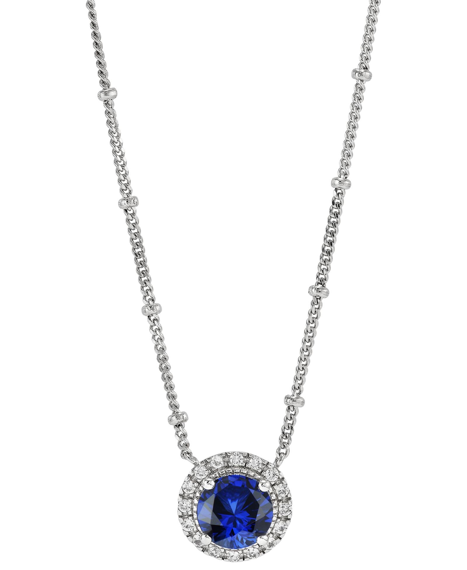 Lab-Grown Sapphire (1-5/8 ct. t.w.) & Lab-Grown White Sapphire  (1/6 ct. t.w.) Halo Pendant Necklace in Sterling Silver, 16" + 2" extender