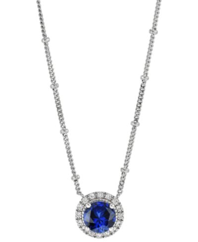 Подвеска Macy's Lab-Grown Sapphire (1-5/8 ct. t.w.) & Lab-Grown White Sapphire (1/6 ct. t.w.) Halo в Sterling Silver, 16" + 2" extender