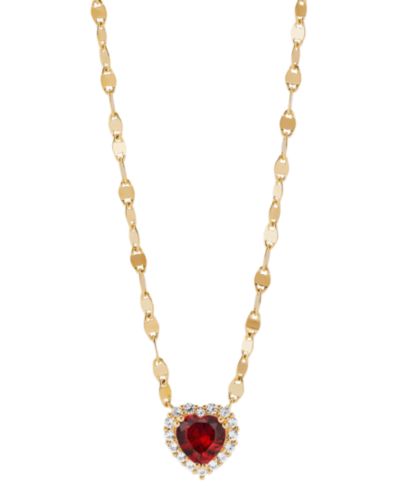 Lab-Grown Pink Sapphire (1-1/2 ct. t.w.) & Lab-Grown White Sapphire (1/4 ct. t.w.) Heart Pendant Necklace in 14k Gold-Plated Sterling Silver, 16" + 2" extender (Also in Lab-Grown Ruby)