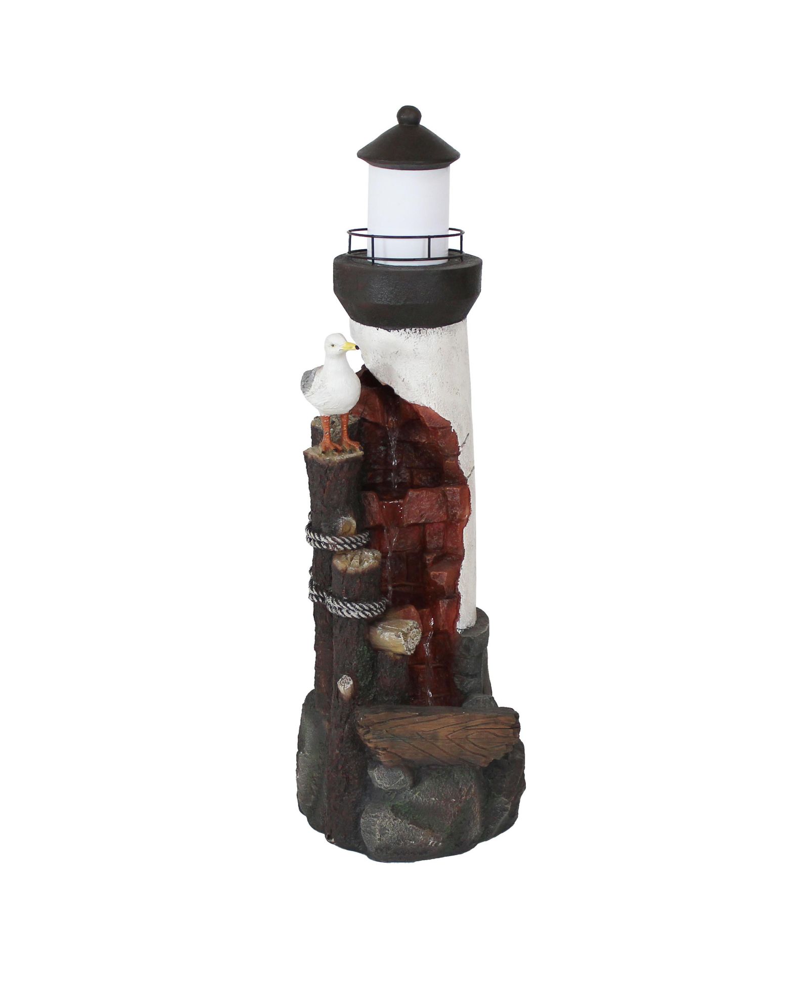 36"H Electric Polyresin Gull's Cove Lighthouse Outdoor Water Fountain with LED Light