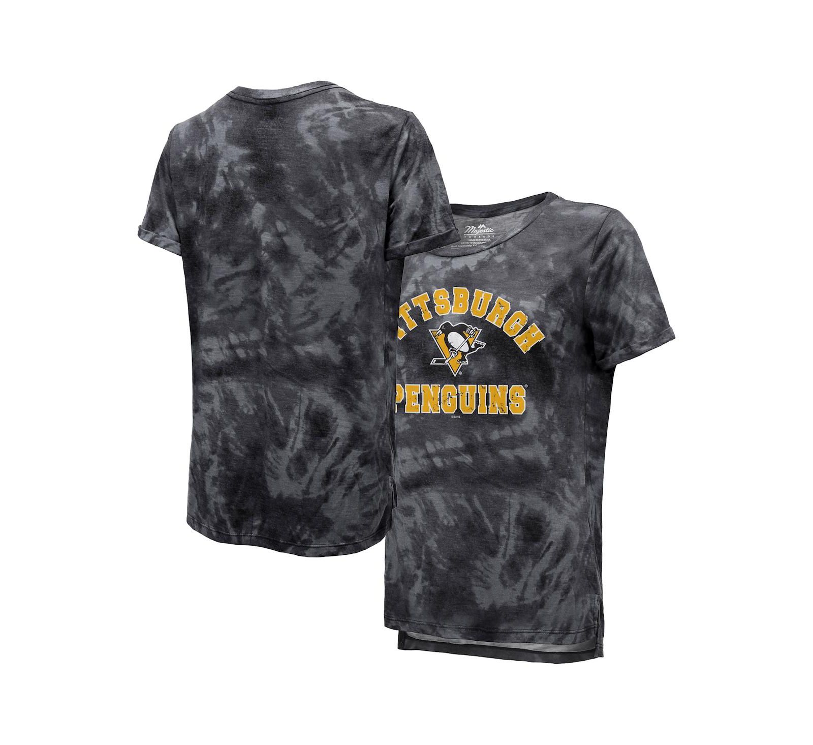 Women's Majestic Threads Black Pittsburgh Penguins Boyfriend Tie-Dye Tri-Blend T-shirt