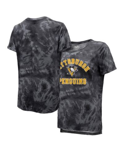 Женская футболка Majestic Threads Black Pittsburgh Penguins Boyfriend Tie-Dye Tri-Blend T-shirt