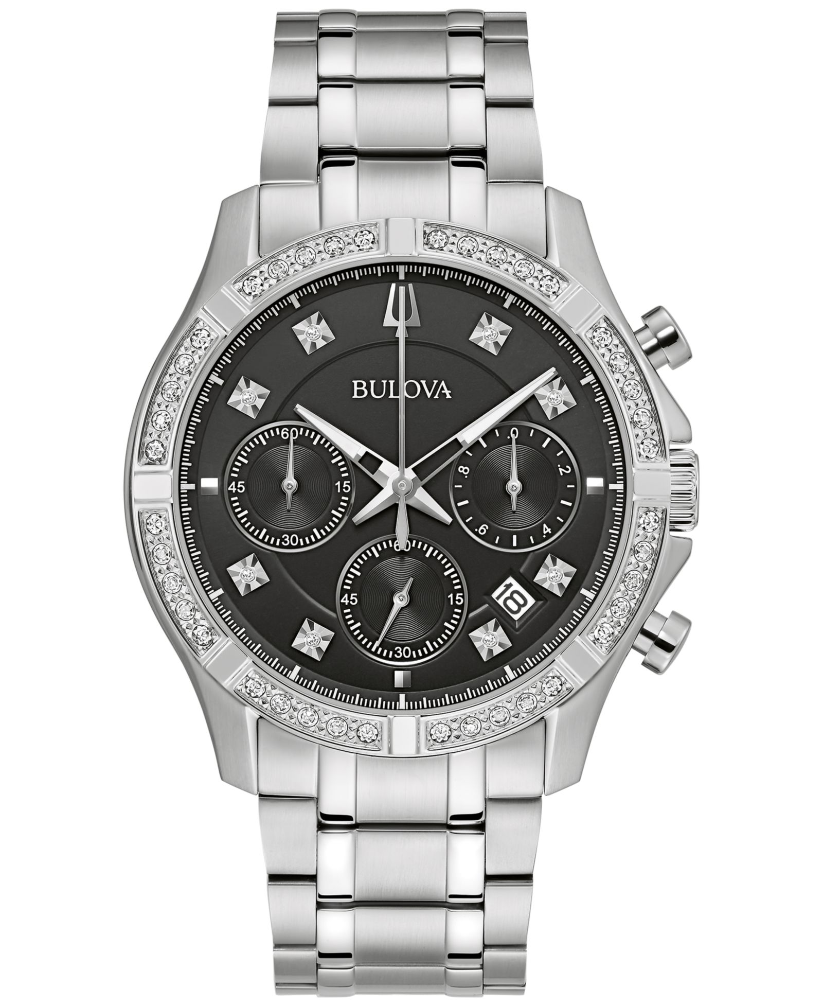 Bulova Men's Chronograph Classic Diamond (1/8 ct. t.w.) Stainless Steel Bracelet Watch 44mm, A Macy's Exclusive Style
