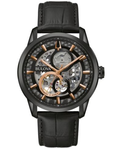Мужские автоматические часы Bulova Sutton, черный кожаный ремешок, 43mm