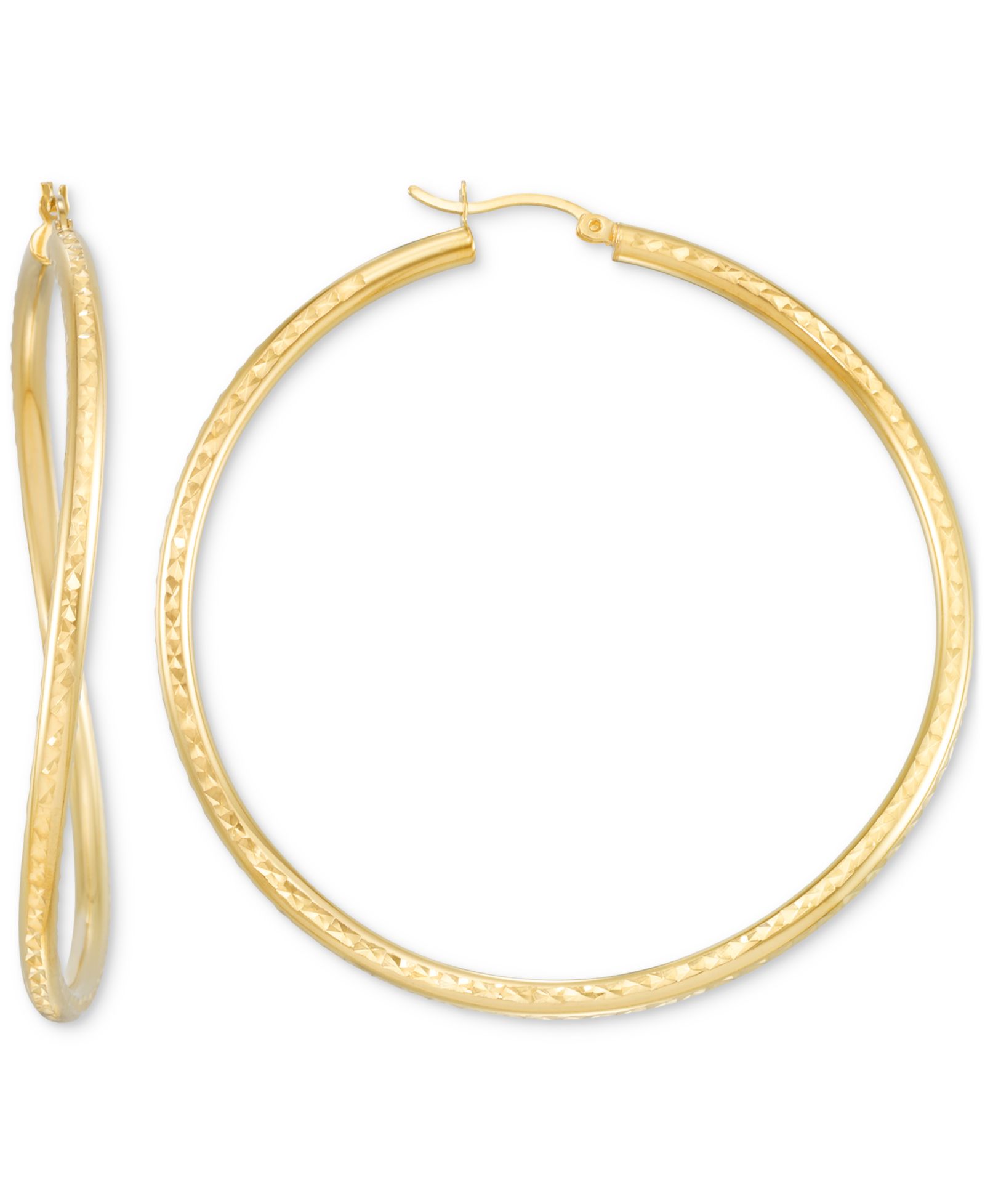 Серьги-кольца Wavy Round Hoop в 14k Gold Over Sterling Silver
