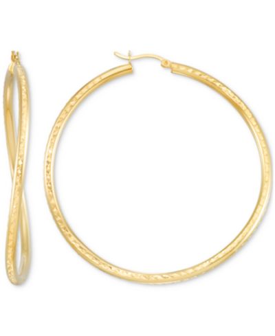 Серьги-кольца Wavy Round Hoop в 14k Gold Over Sterling Silver