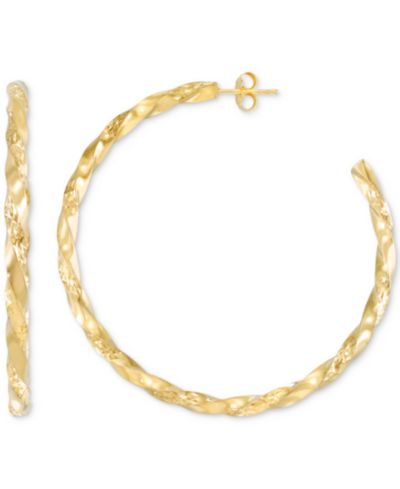 Серьги-кольца с алмазной огранкой, 14k Gold Vermeil по стерлинговому серебру 2-1/4"