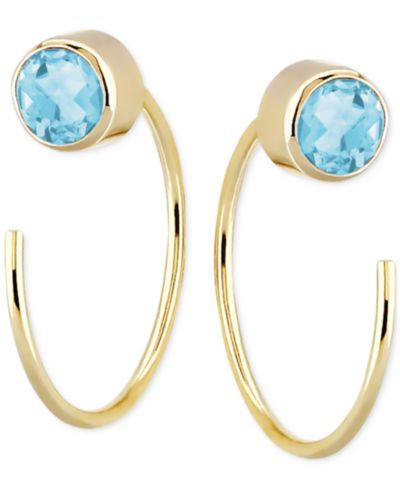 Серьги-протяжки Macy's Amethyst Bezel Threader в 14k Gold