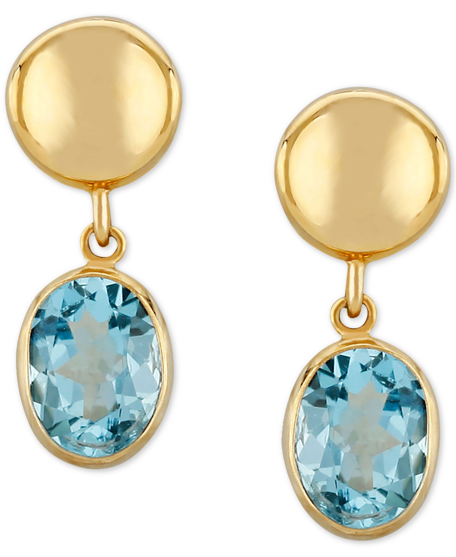 Серьги-подвески Blue Topaz Disc Drop в 14k Gold