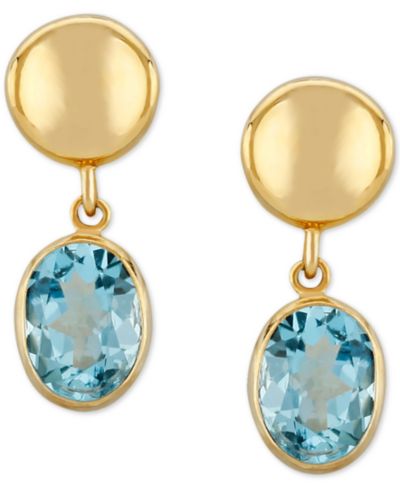 Серьги-подвески Blue Topaz Disc Drop в 14k Gold