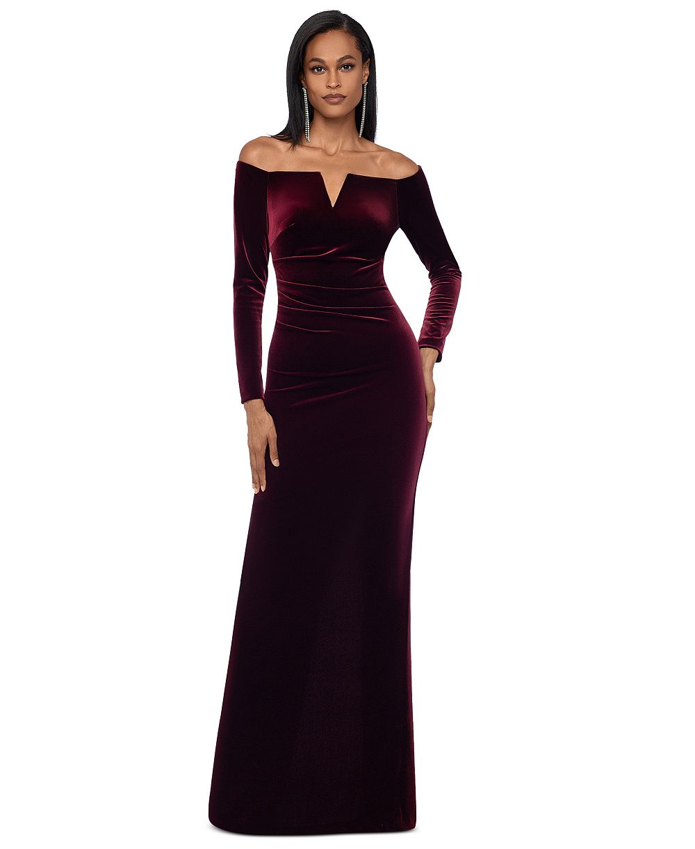XSCAPE Velvet Off-The-Shoulder Gown