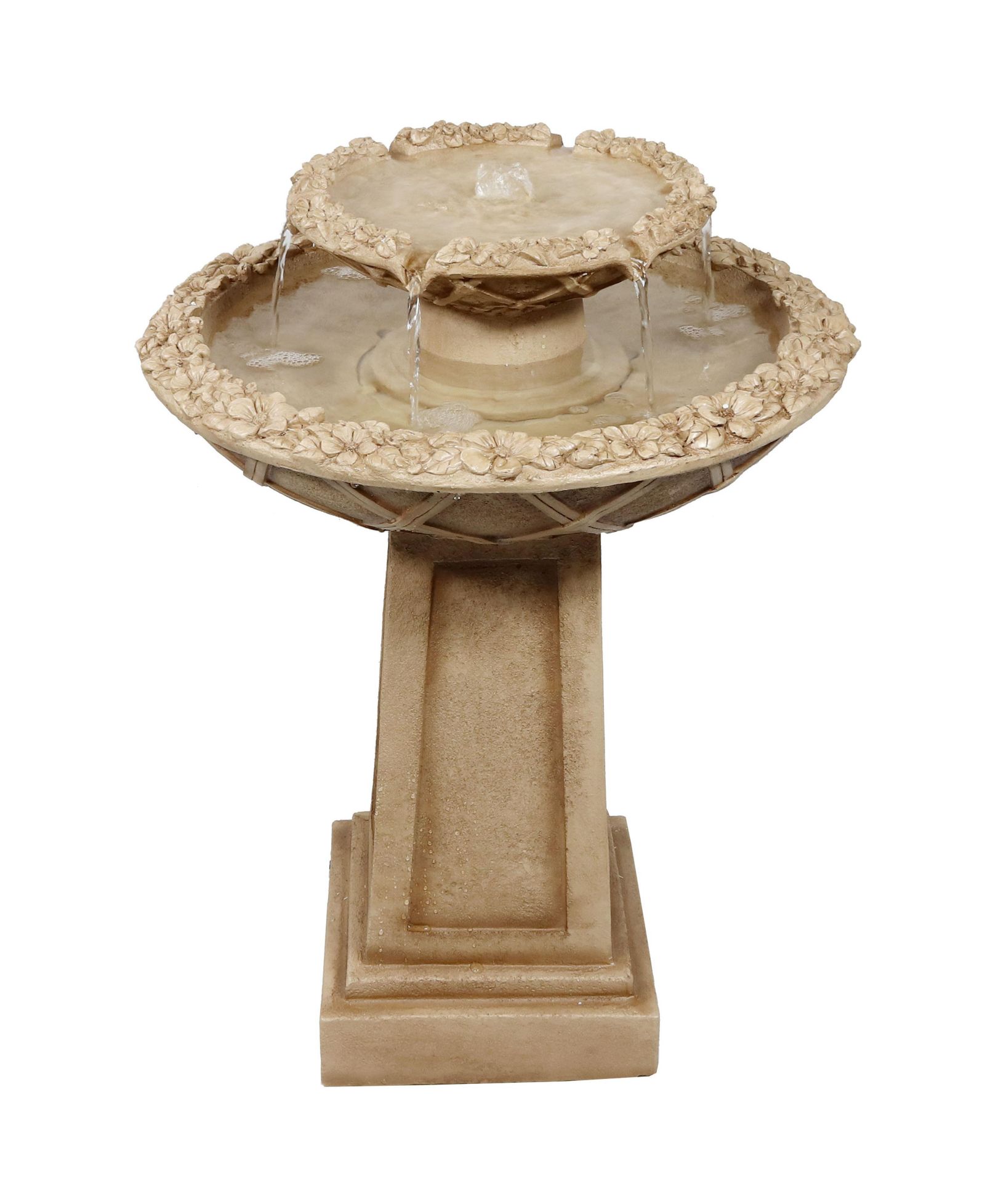 Декоративный фонтан для птиц Sunnydaze Decor 28"H Electric Polyresin 2-Tier Beveled Flower