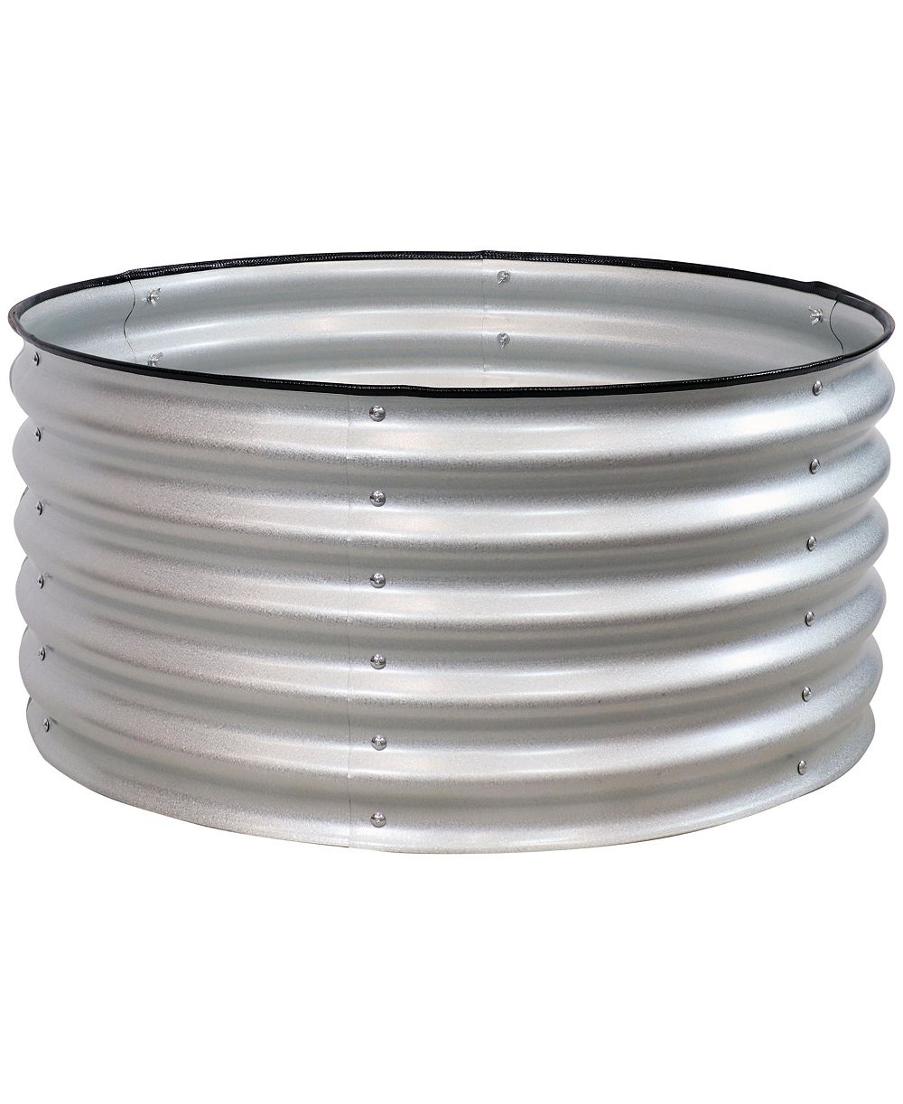 Circular Raised Garden Bed - Galvalume Steel Planter Box with Rubber Edge Trim - 17.25" H - Silver