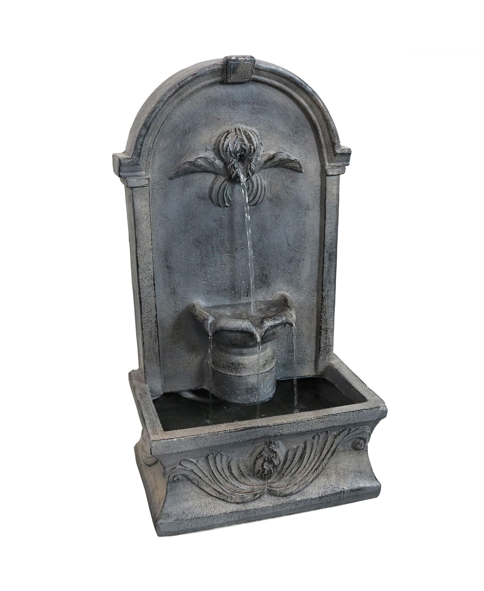 28"H Electric Glass Reinforced Concrete French-Inspired Design Outdoor Wall-Mount Water Fountain