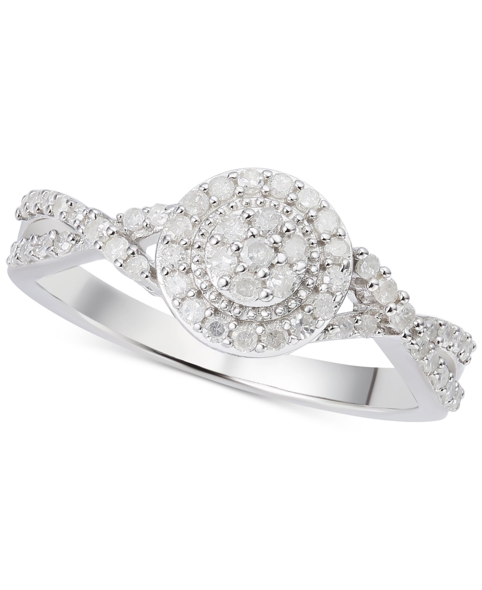 Кольцо Diamond Halo Cluster Twist из стерлингового серебра