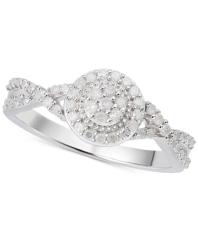 Кольцо Diamond Halo Cluster Twist из стерлингового серебра