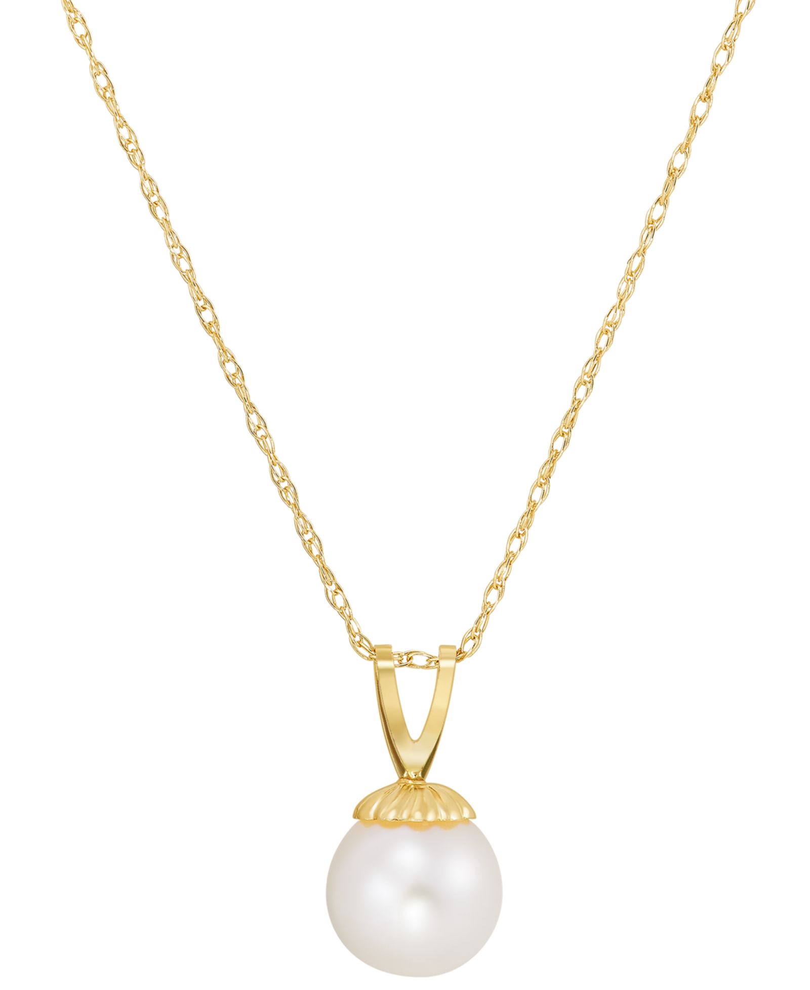 Подвеска-кулон с натуральным речным жемчугом (6-3/4mm) 18" из золота 14k