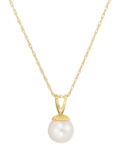Подвеска-кулон с натуральным речным жемчугом (6-3/4mm) 18" из золота 14k
