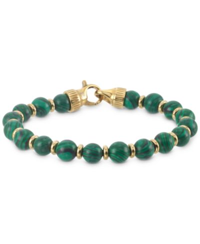 LEGACY for MEN by Simone I. Smith Malachite Bead Stretch Bracelet in Gold-Tone Ion-Plated Stainless Steel