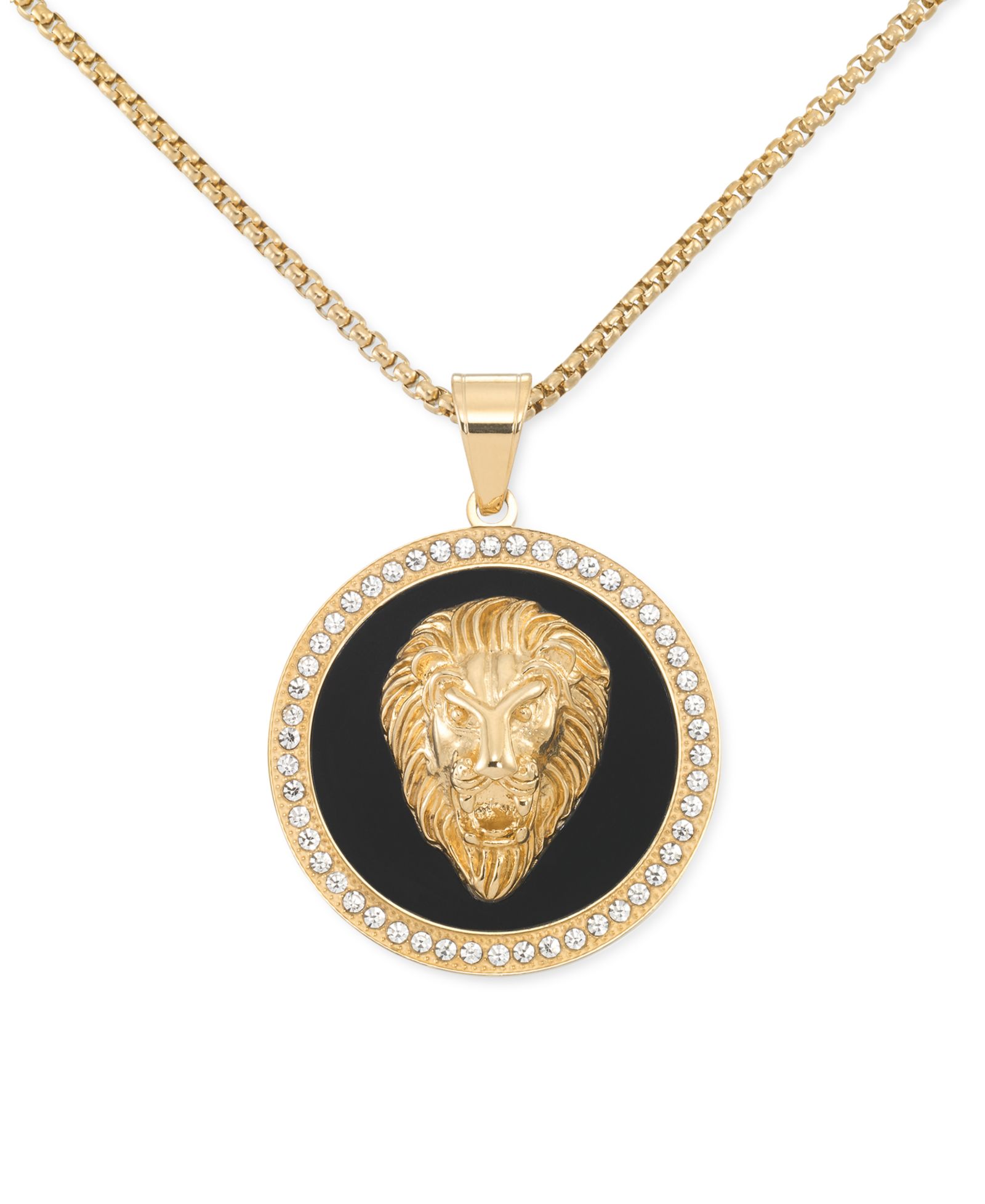 Подвеска LEGACY for MEN by Simone I. Smith Black Agate & Lion Head 24" из золотистой нержавеющей стали