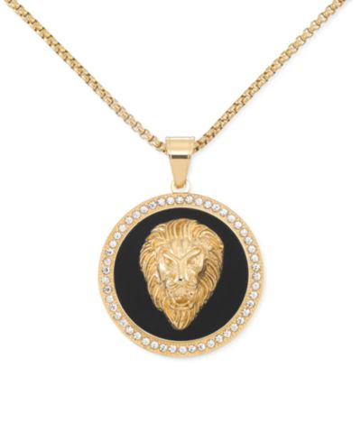Подвеска LEGACY for MEN by Simone I. Smith Black Agate & Lion Head 24" из золотистой нержавеющей стали