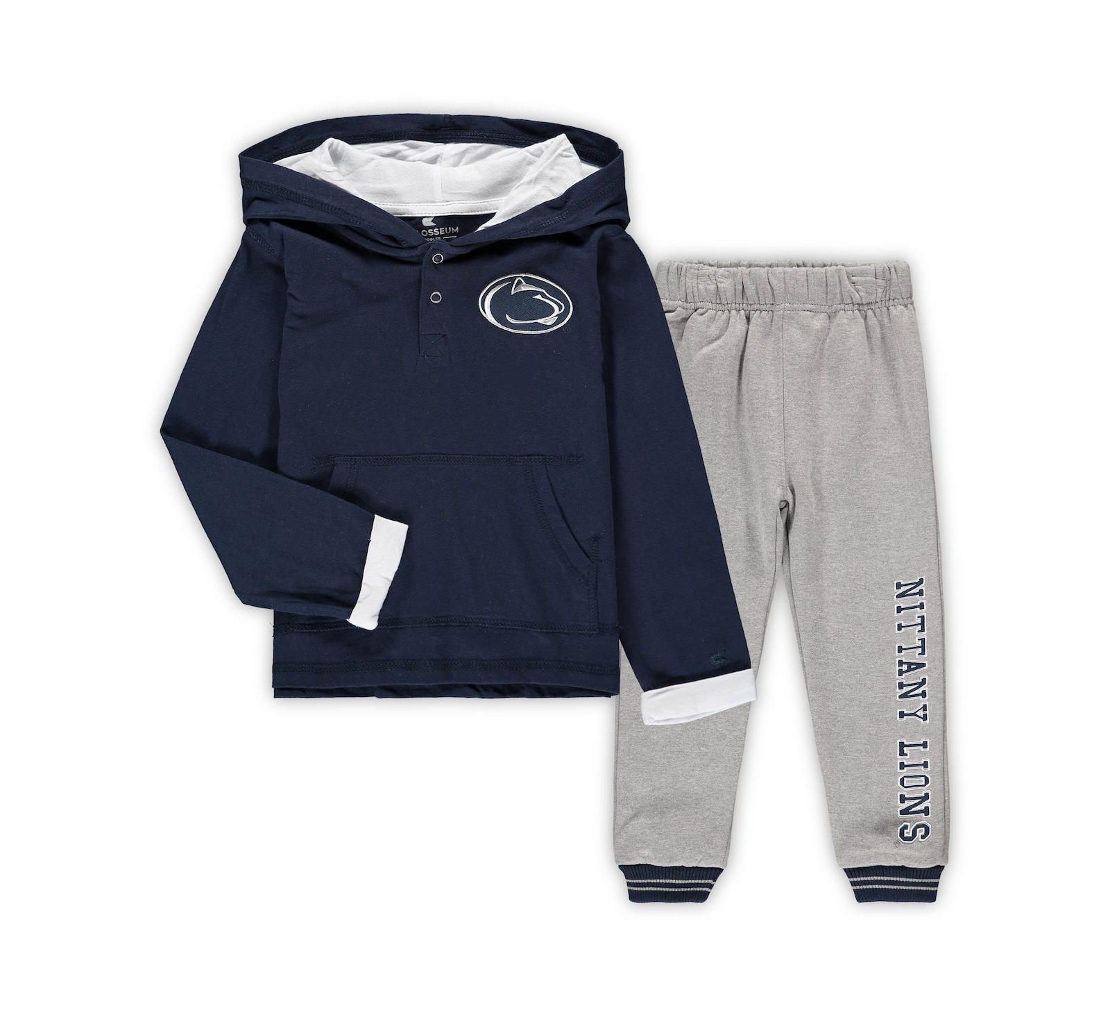Toddler Boys Colosseum Navy and Heathered Gray Penn State Nittany Lions Poppies Hoodie and Sweatpants Set