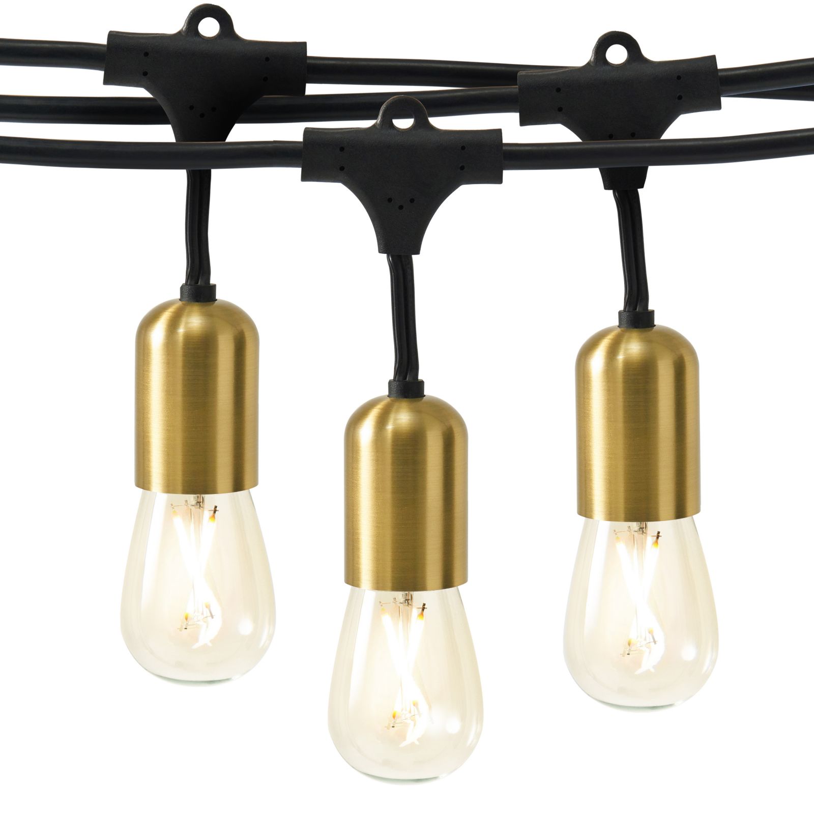 Brightech Outdoor Plug-In 48ft Weatherproof LED String Lights, Gold Hardware & Heavy Duty Cord