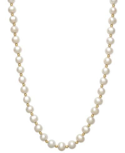Belle de Mer Cultured Freshwater Pearl (7-1/2mm) and Bead Necklace in 14k Gold