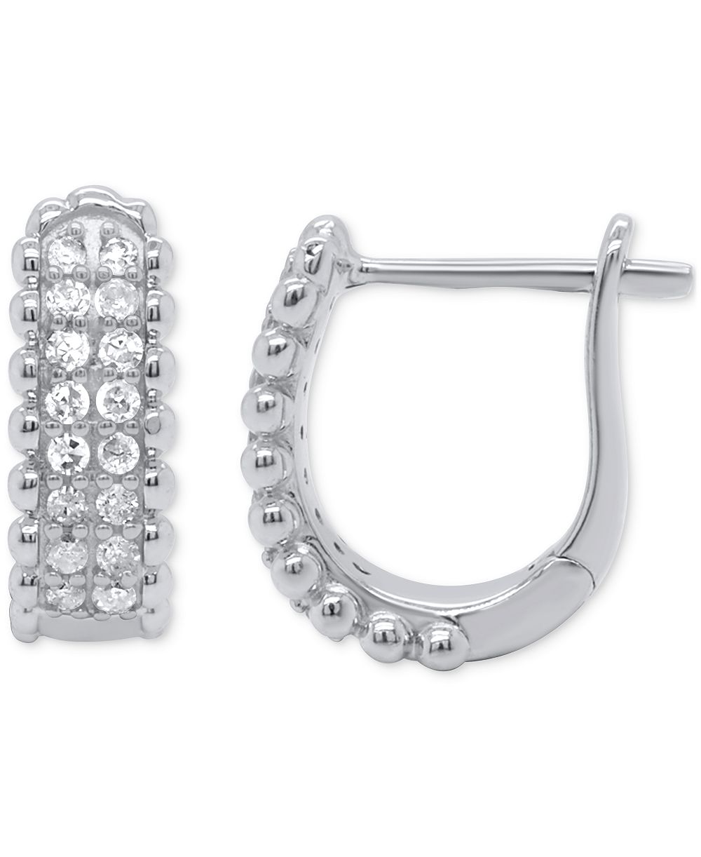 Diamond Bead Leverback Hoop Earrings (1/6 ct. t.w.) in Sterling Silver or 14k Gold-Plated Sterling Silver