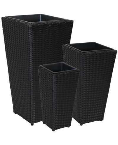 Sunnydaze Decor 9", 11.5", and 14.75" Square Decorative Square 3-Piece Set Polyrattan Basket-Style Planters