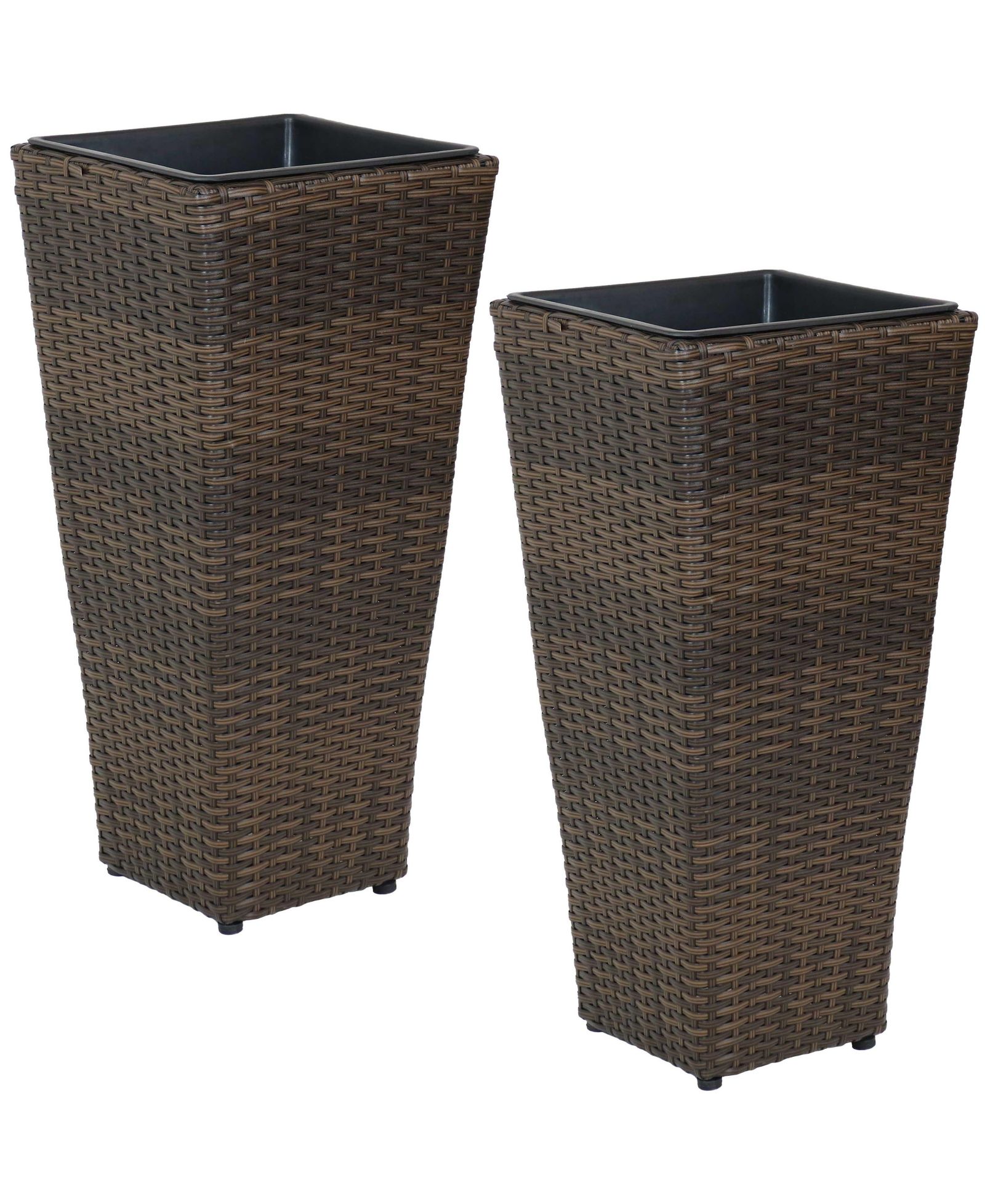 Modern Decorative Standing Square Polyrattan Planter Containers - 2-Pack