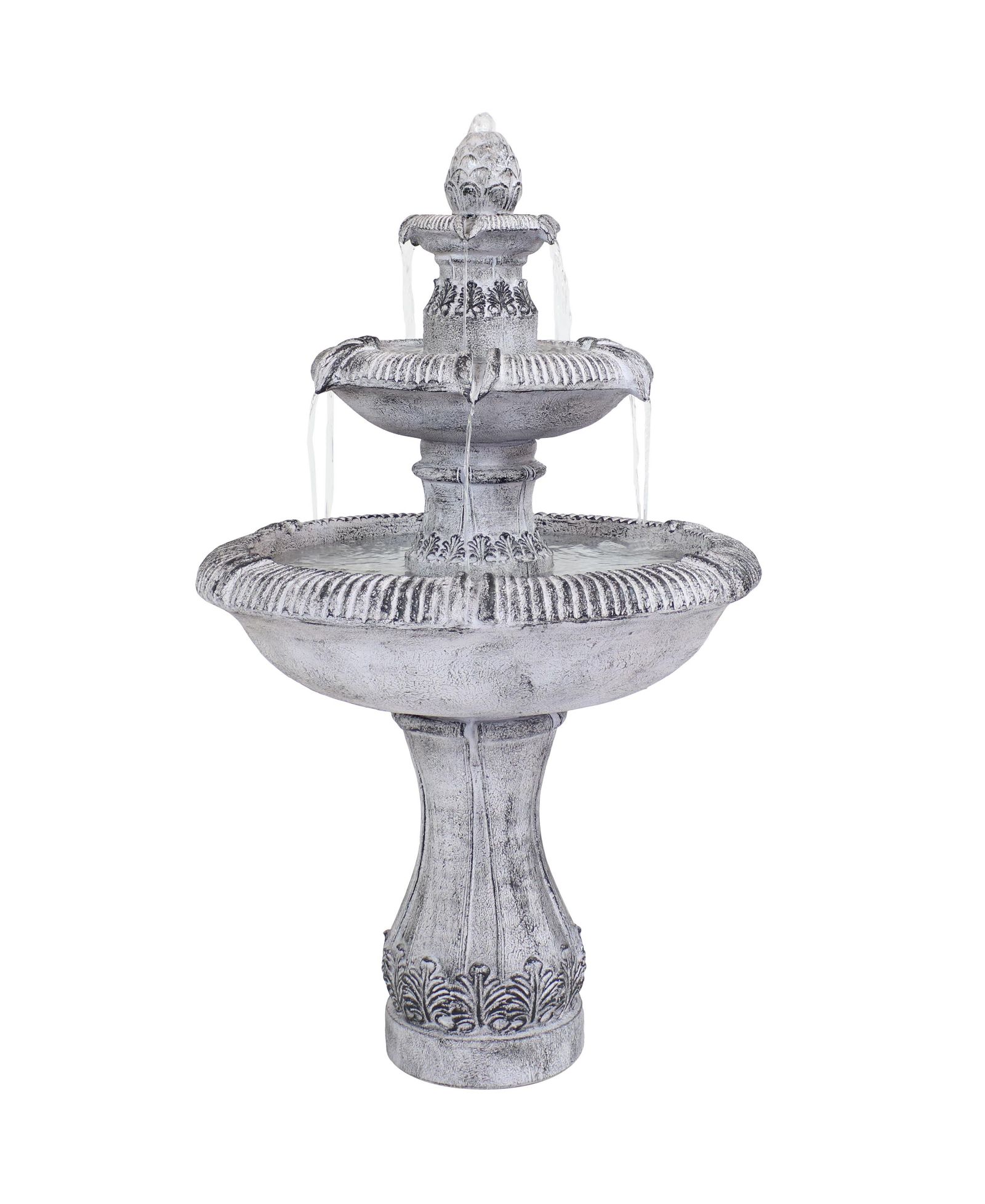 50"H Electric Fiberglass Reinforced Concrete 3-Tier Mediterranean-Inspired Outdoor Water Fountain