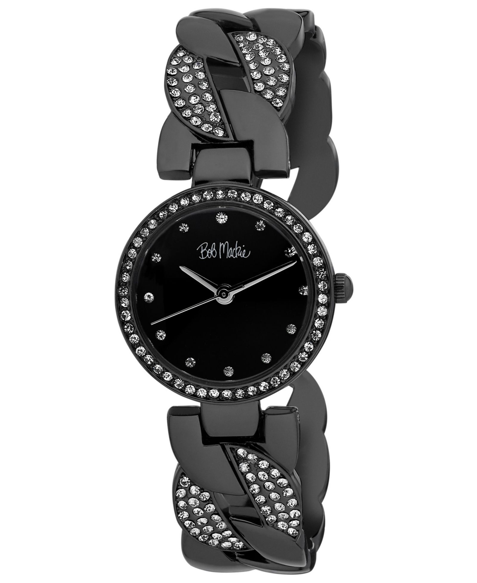 Bob Mackie Унисекс браслет-часы из черного сплава с кристаллами, 26mm