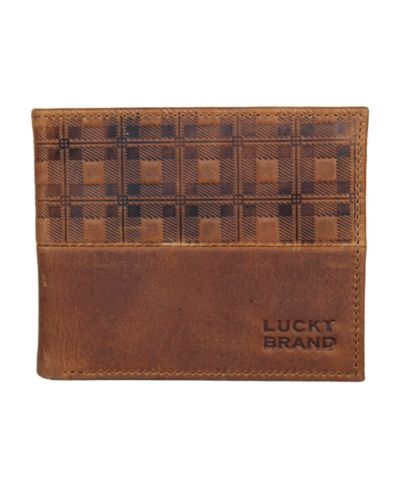 Мужской кожаный бифолд кошелек Lucky Brand с тиснением в клетку