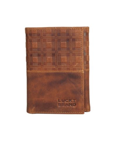 Мужской кожаный трехскладной кошелек Lucky Brand с тиснением в клетку