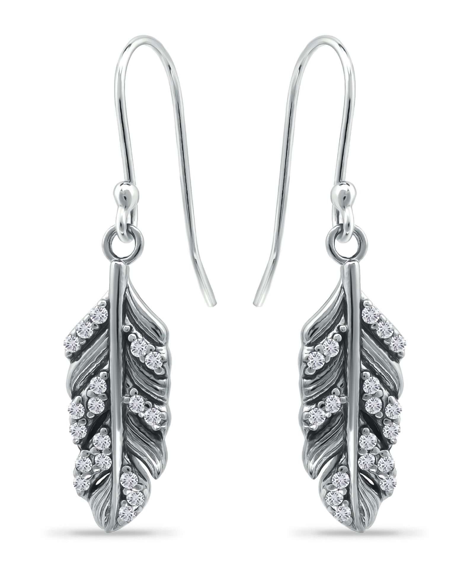 Giani Bernini Cubic Zirconia Pave Feather Drop Earrings in Sterling Silver