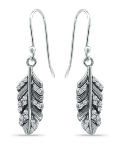 Giani Bernini Cubic Zirconia Pave Feather Drop Earrings in Sterling Silver