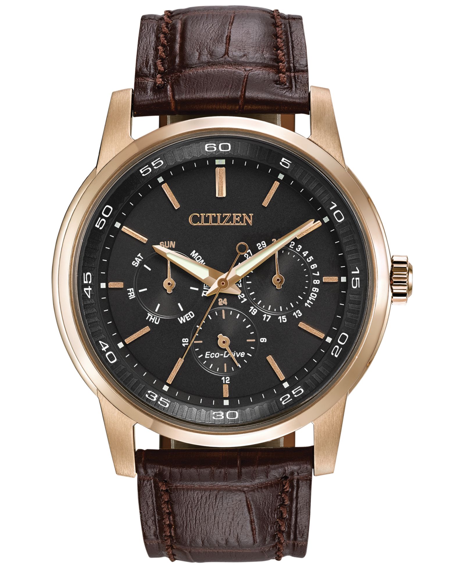 Мужские часы Citizen Eco-Drive Black-Brown Leather Strap 44mm BU2013-08E