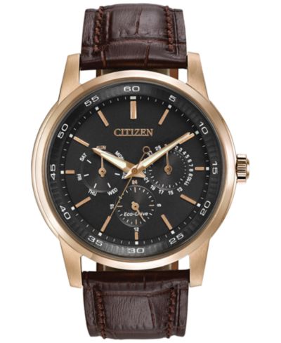 Мужские часы Citizen Eco-Drive Black-Brown Leather Strap 44mm BU2013-08E