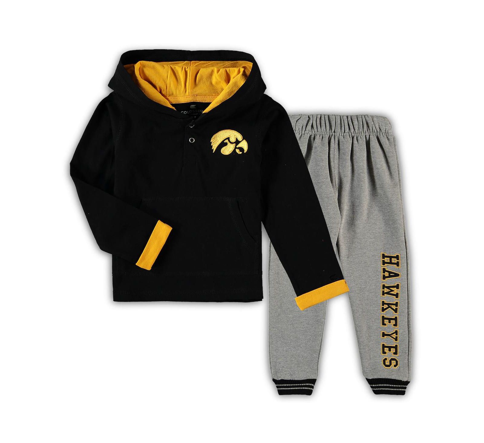 Colosseum Комплект худи и спортивных штанов Iowa Hawkeyes для мальчиков, Black, Heathered Gray