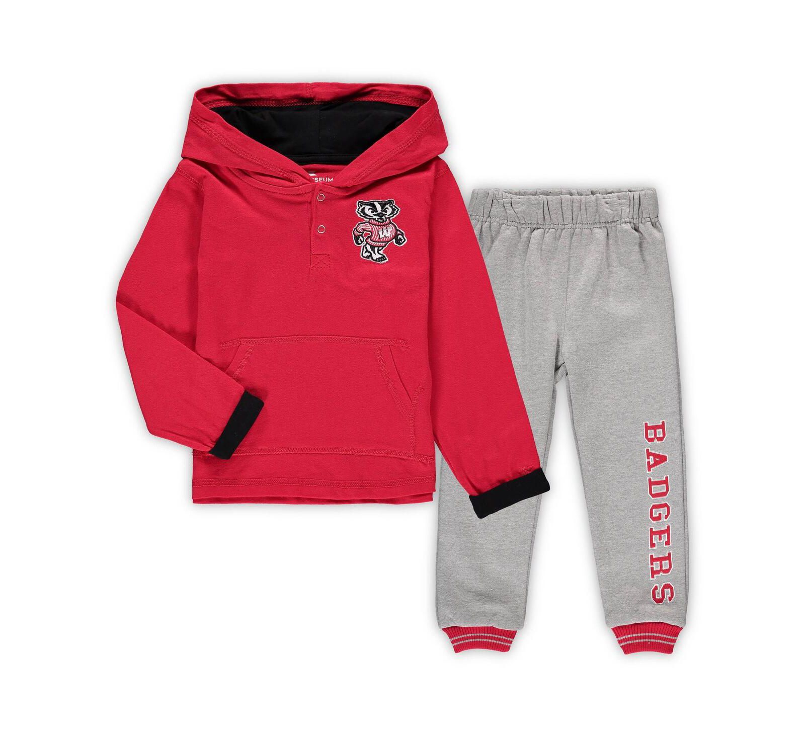 Детский комплект Colosseum Red, Heathered Gray Wisconsin Badgers Poppies худи и шорты