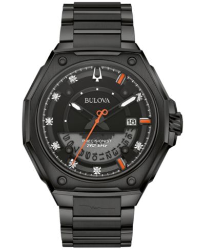 Мужские часы Bulova x Marc Anthony Precisionist Diamond (1/20 ct. t.w.) Black-Tone Stainless Steel 43mm