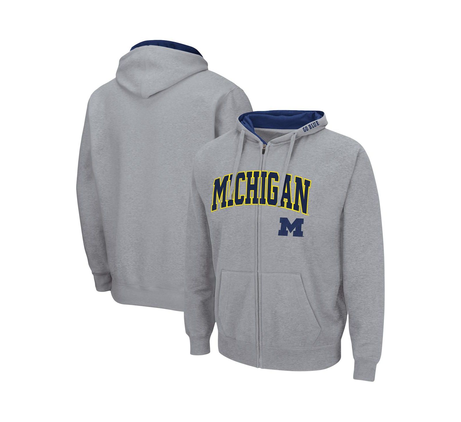 Colosseum Мужское худи Full-Zip с логотипом Michigan Wolverines серого цвета