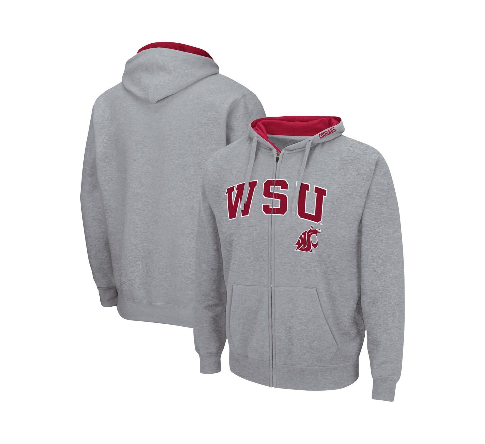 Colosseum Мужское серое худи Washington State Cougars Arch & Logo 3.0 Full-Zip