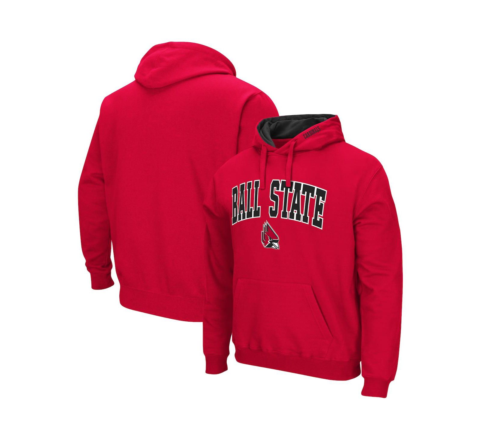 Men's Colosseum Cardinal Ball State Cardinals Arch and Logo Pullover Hoodie