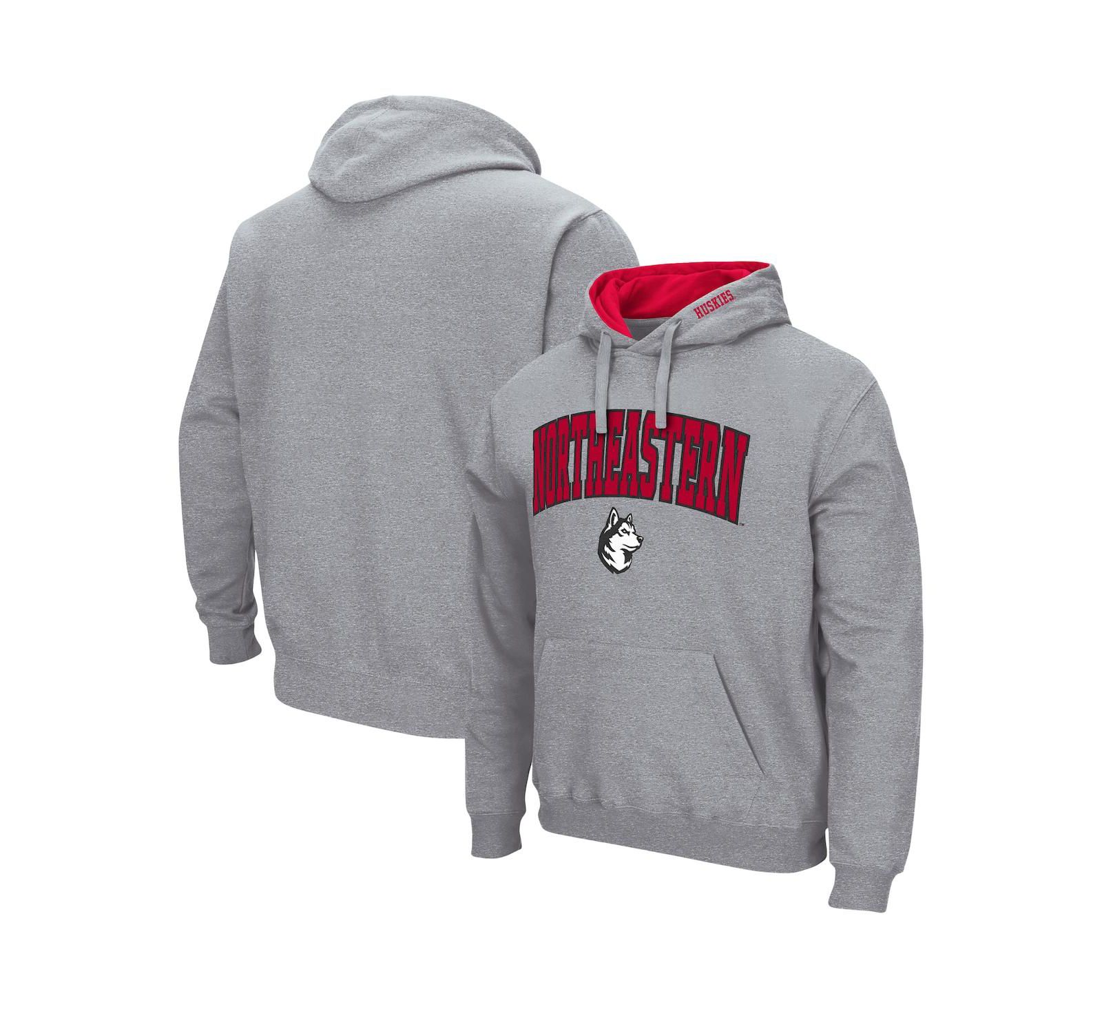 Men's Colosseum Heathered Gray Northeastern Huskies Arch and Logo Pullover Hoodie