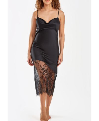 iCollection Женский Jeanie Satin Gown с Front Drape и Floral Lace Contrast
