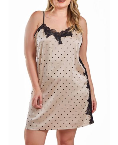 iCollection Kareen Dotted Plus Size Satin Chemise Adorned in Front and Side Lace