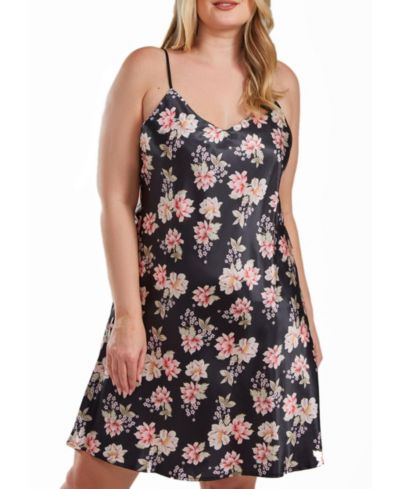 iCollection Cyrus Plus Size Ultra Soft Floral Satin Chemise in Bias Cut Silhouette
